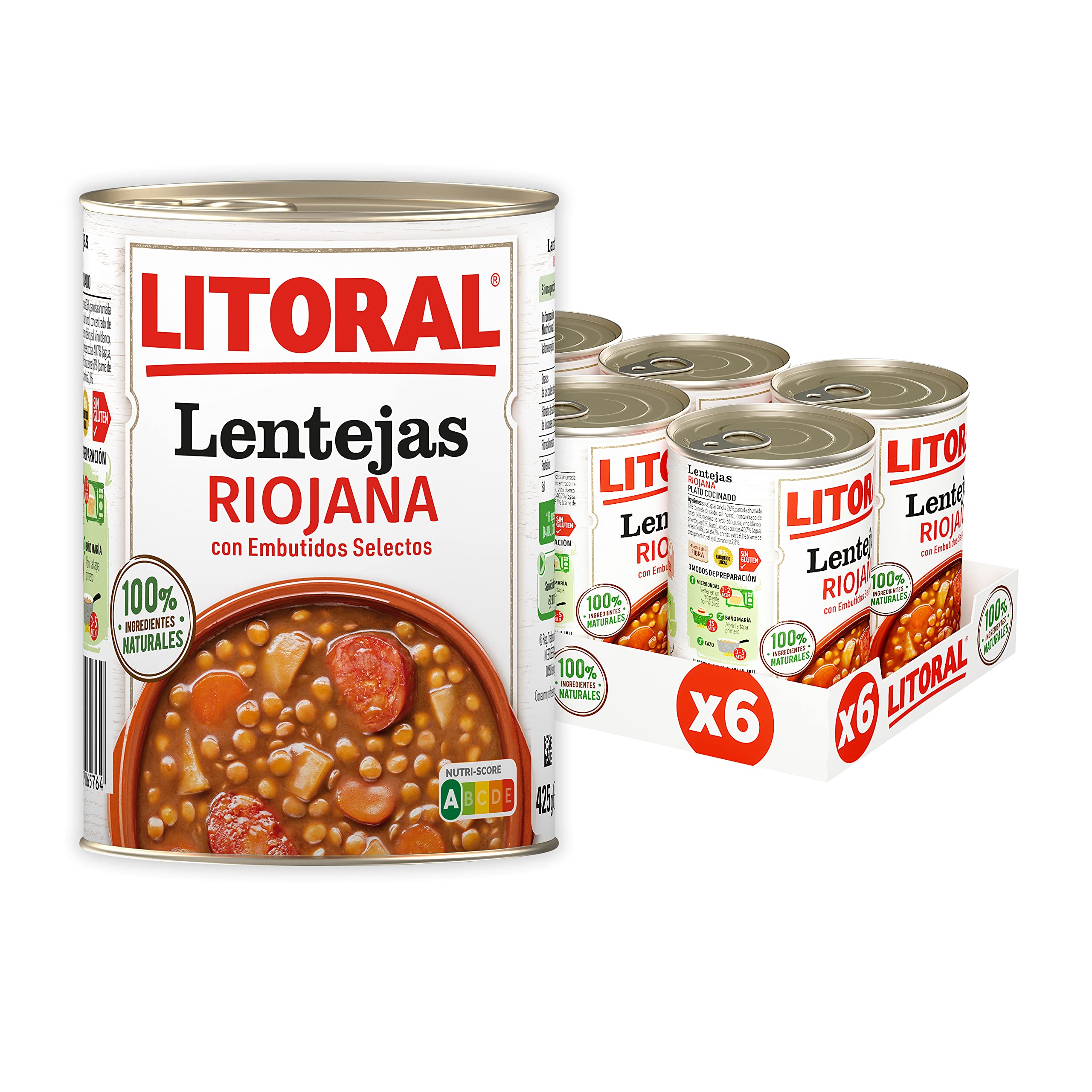 Image of Coastal Riojana Lentils - Gluten-free Prepared Dish - Pack Of 6x425g - Total: 2.55kg