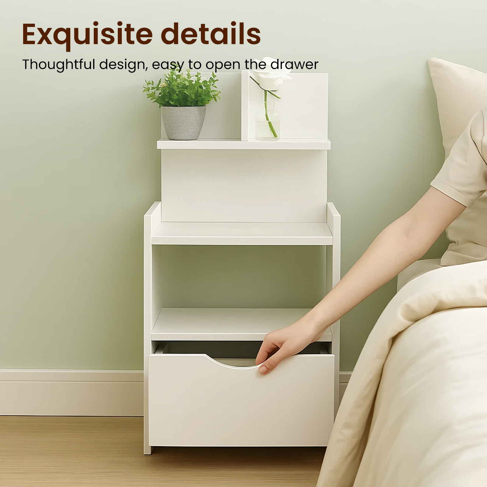 Modern Wooden Bedside Table with Drawer | Multifunctional Storage Cabinet for Bedroom, Bathroom, Living Room & Hallway | Compact Design 60x32.5x25.5cm