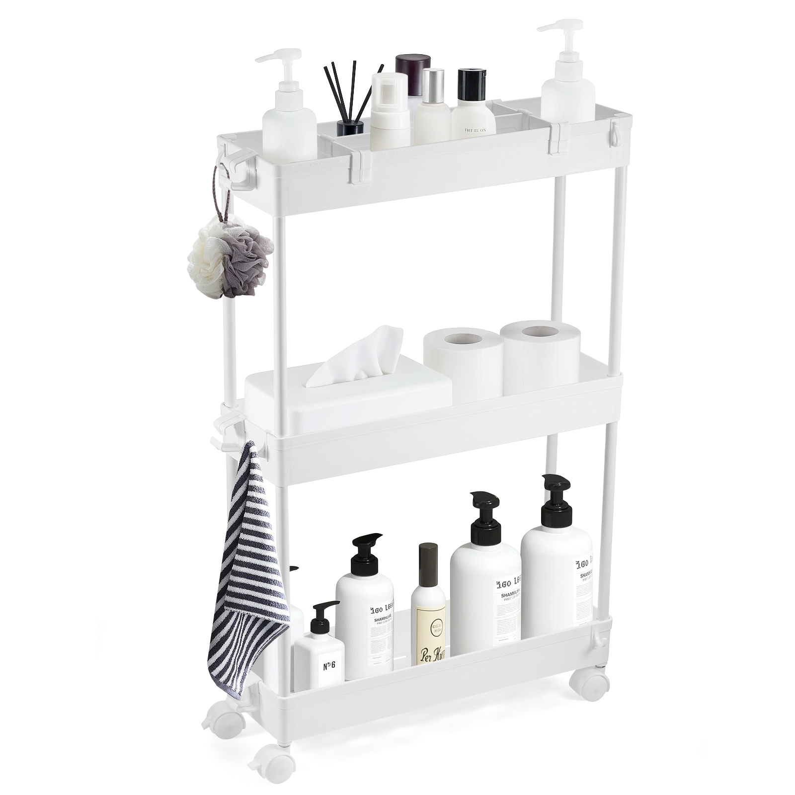 E-shop 1pc Küchenwagen Mit 3 Ebenen, Küchenregal, Servierwagen, Nischenregal Mit Rollen, Trolley Rollcontainer Für Küche, Büro, 61 X 40 X 13 Cm