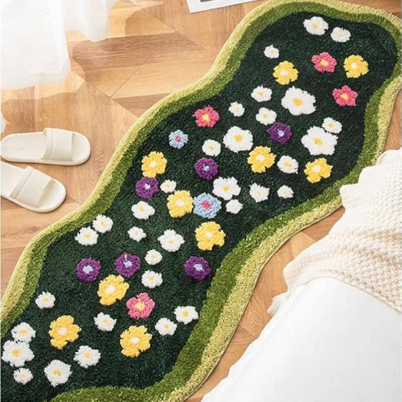 TEMU 1pc Runner Rug Bath Mat Non Slip, Ultra Soft Absorbent Aesthetic Decor Shaggy Tufted Flower Bath Rugs For Bathroom Floor, Shower, Bedroom,