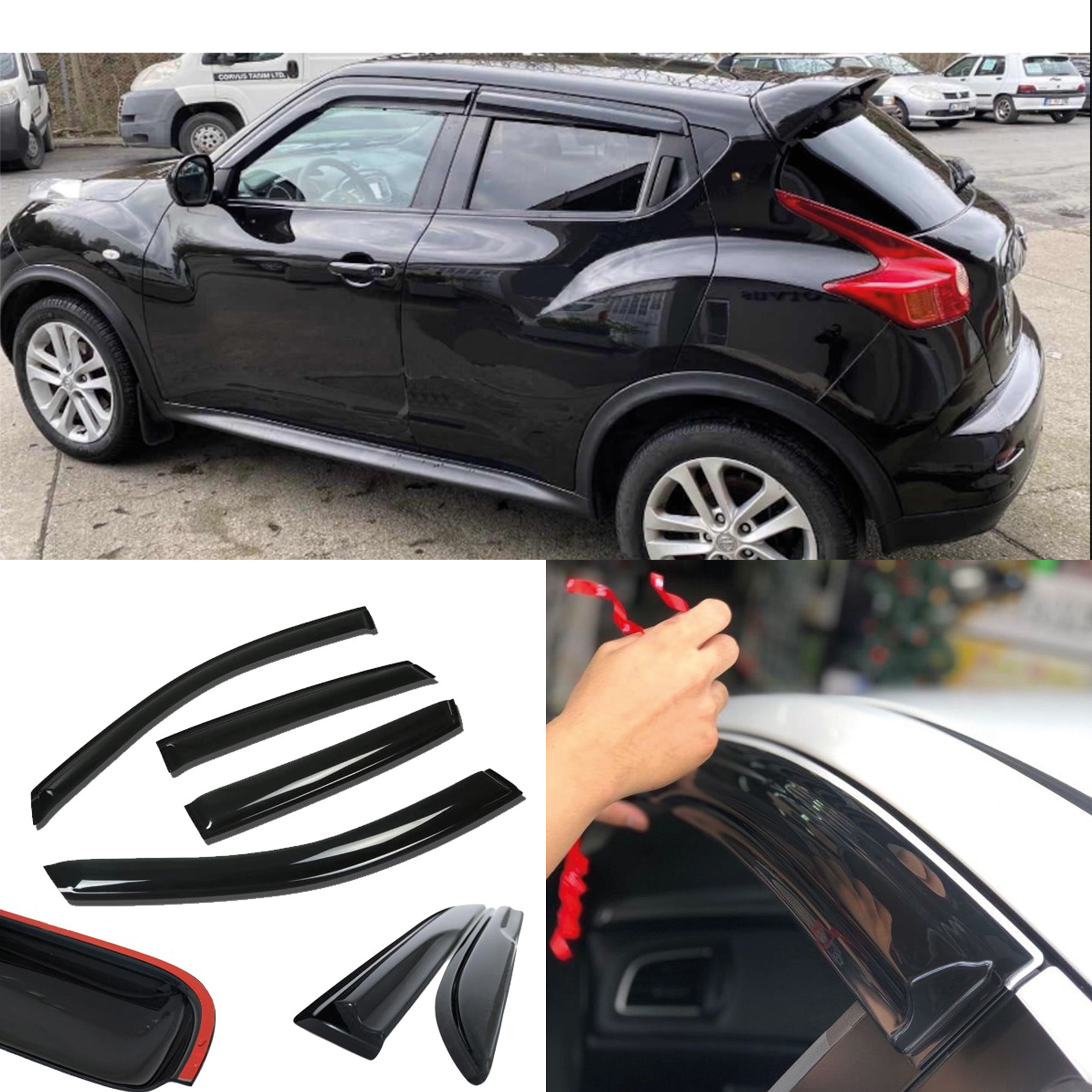 TEMU Window Visor For Juke 2011-2019 4pcs Cars Accessories Rain Guard Vent Wind Deflector Weathershield Moulding Trim Thickened Sun And Rain