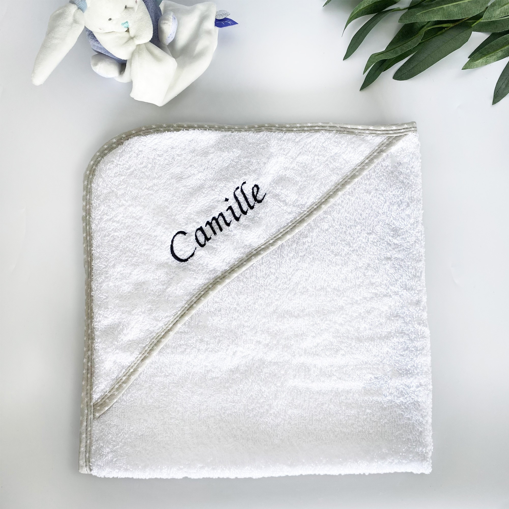 Cape de bain bébé personnalisée - Sortie de bain coton avec capuche - 70x70 cm - Brodé avec le prénom - Serviette bébé personnalisable - Doux et absorbant