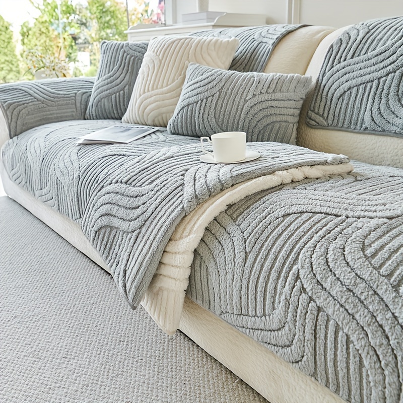 TEMU 1pc Plush Sofa Slipcover, Non-slip Sofa Cover, Shu Sofa Cushion, Pet-friendly, Breathable, Fashionable Home Decor, Suitable For Living Room,