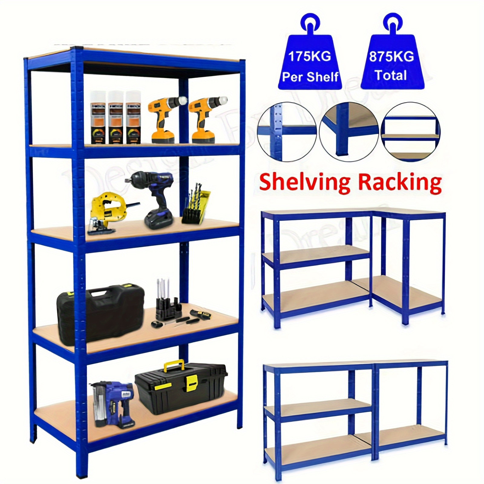 E-shop Verdicktes Blau-Metall-Stahlregal – Industrieregal Schwerlast-Regal-Arbeitsbank -/Werkstattregal, bis 875 kg , 180 x 90 x 40 cm – Halloween- und