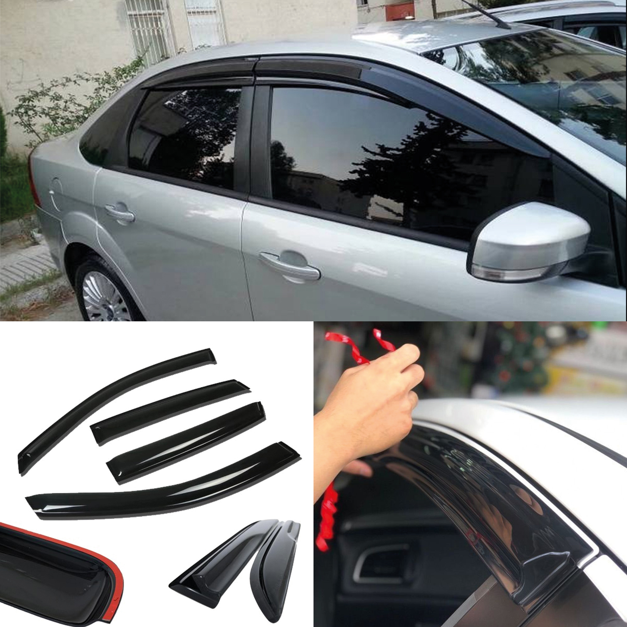 Image of Window Visor For Ford Focus 2 2005-2011 4pcs Cars Accessories Rain Guard Vent Wind Deflector Weathershield Moulding Trim Thickened Sun And Rain