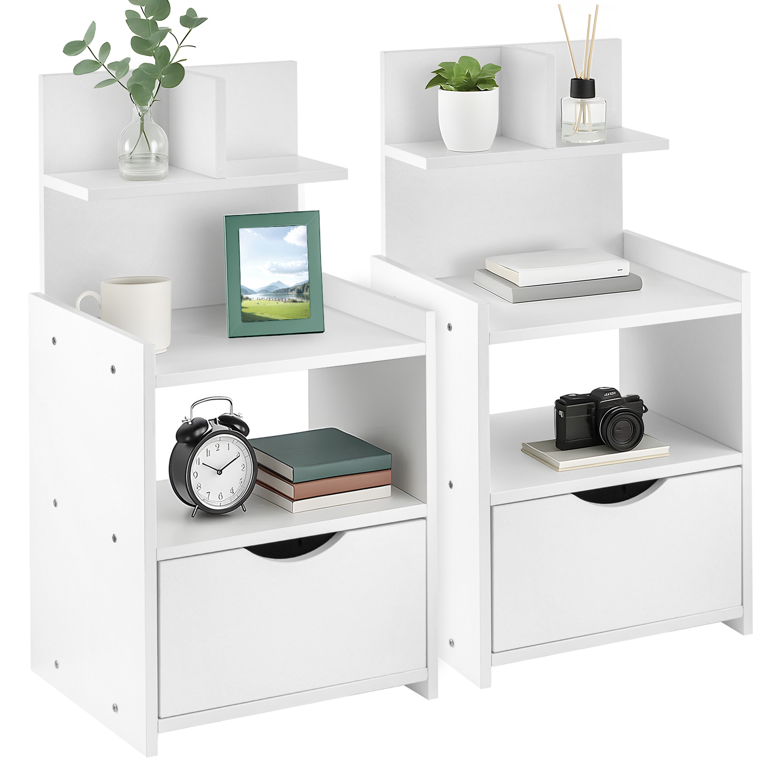 Modern Wooden Bedside Table with Drawer | Multifunctional Storage Cabinet for Bedroom, Bathroom, Living Room & Hallway | Compact Design 60x32.5x25.5cm