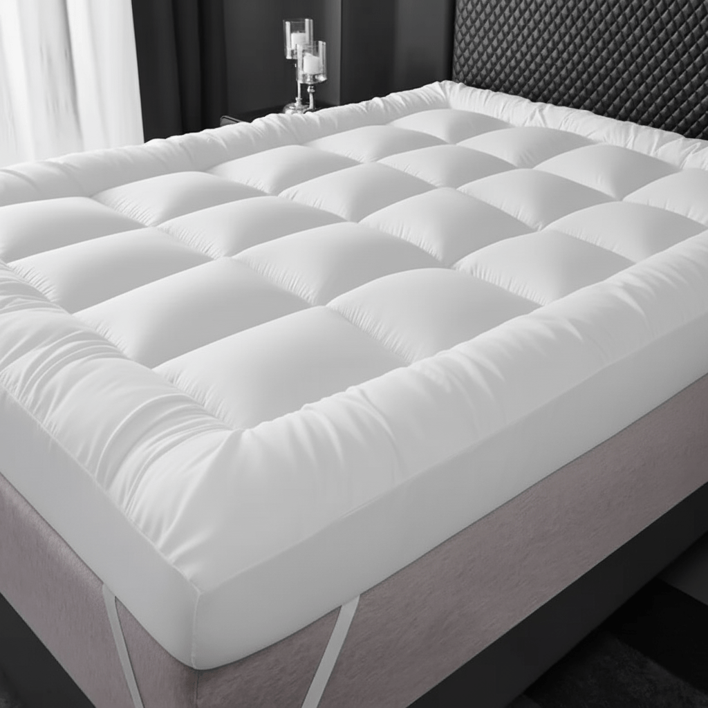 1pc Hotel Quality 10cm Mattress Topper Extra DeepThick Bounce Back Deep Fitted Bed Mattress Pad Quilted Box Stitched with Corner Elasticated Straps Breathable 4 Inches Luxury Mattresses Toppers for Ultimate Comfort, Deep Pocket Elasticated Straps Mattress Cover Fits 4 Inches Mattress, All Season Comfort Heavy Filling Single Double King Super King Small Double Bedding Size