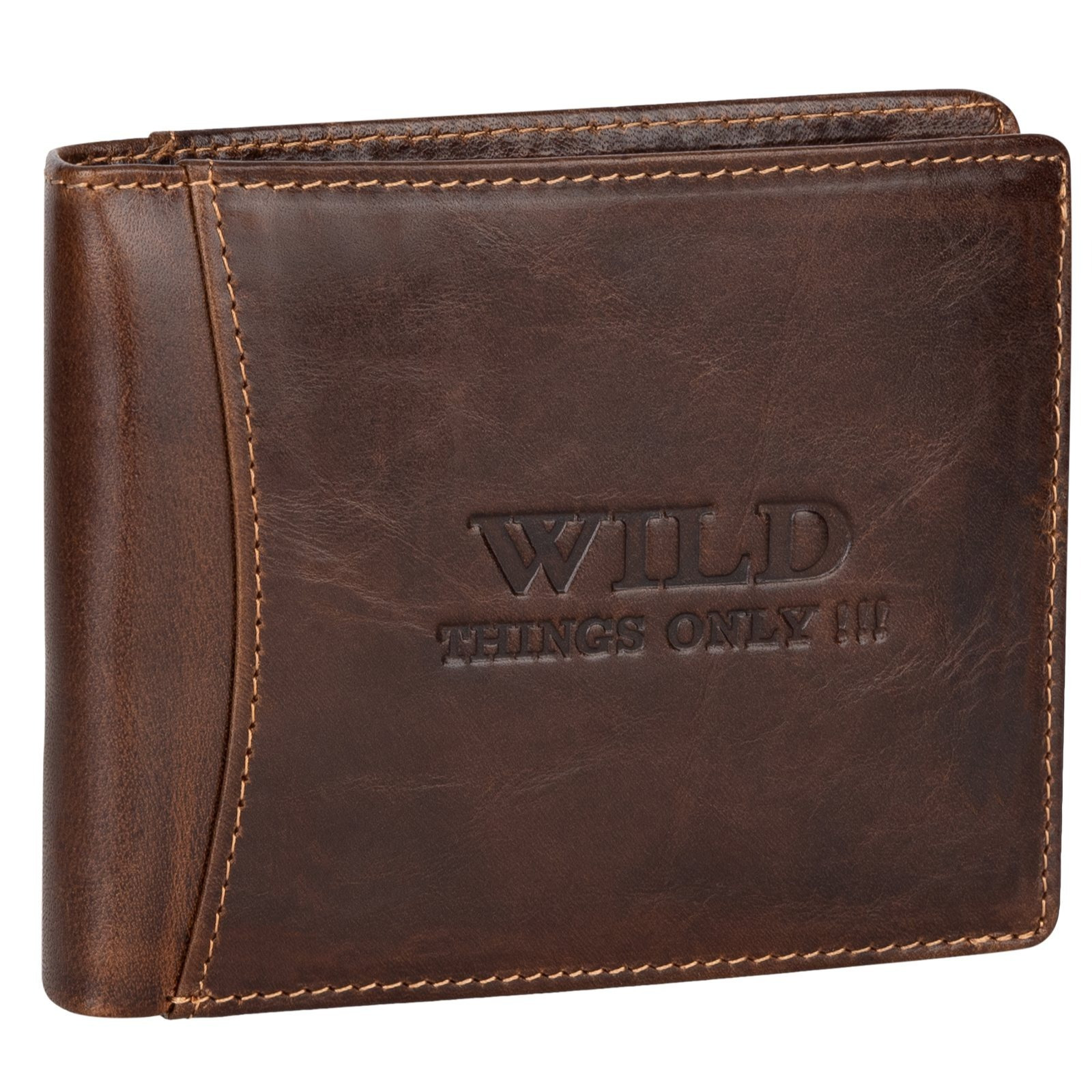 E-shop Echtleder Geldbörse Herren Portemonnaie RFID Schutz Querformat 8 Kartenfächer Geldbeutel Braun Maße : 10 x 12,5 x 2 cm