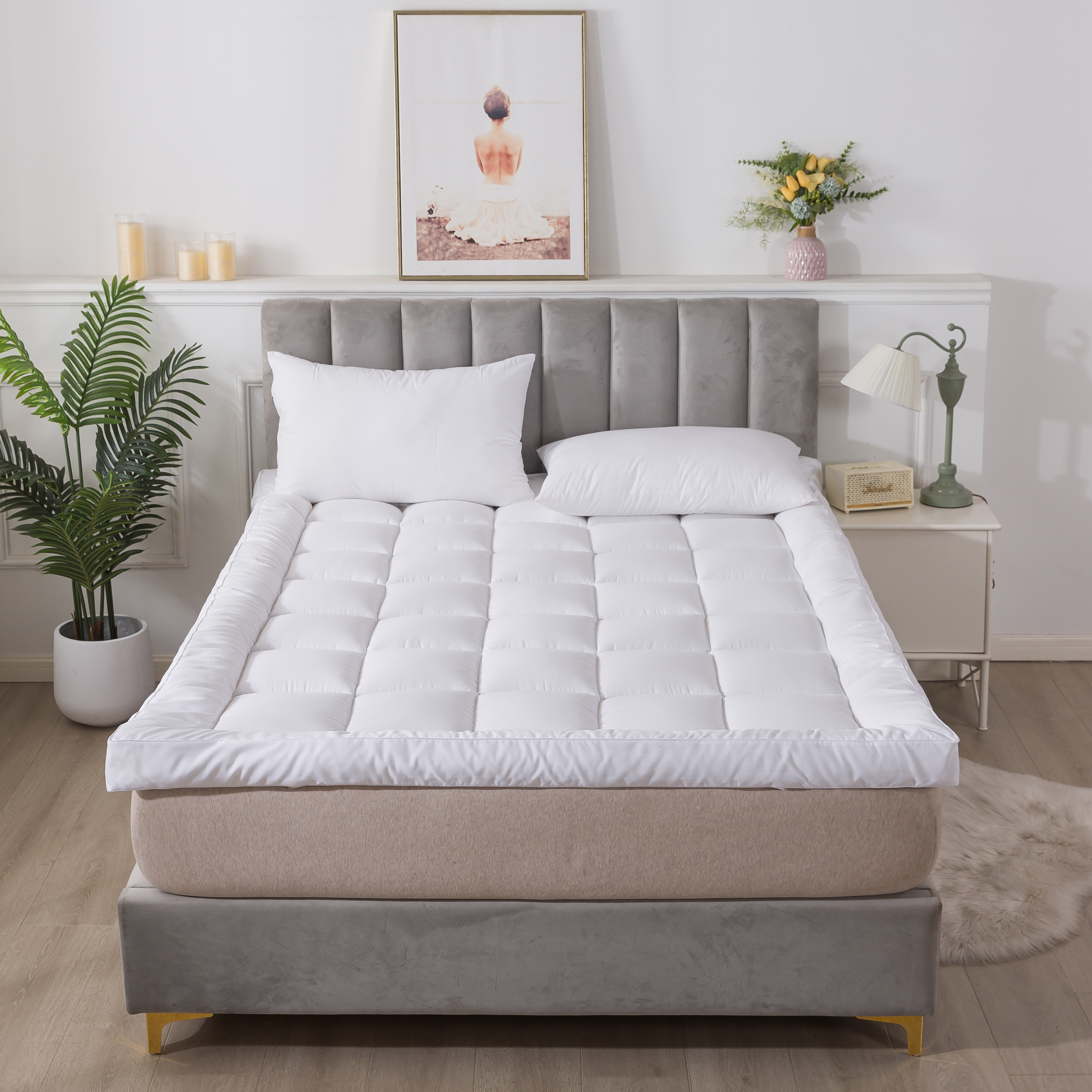Mattress Topper 4.5 Inch or 11cm Thick All bed sizes, Single Double King Extra Thick Box 950 GSM Korean Virgin Filled Fiber Boxy Design for all purpose use