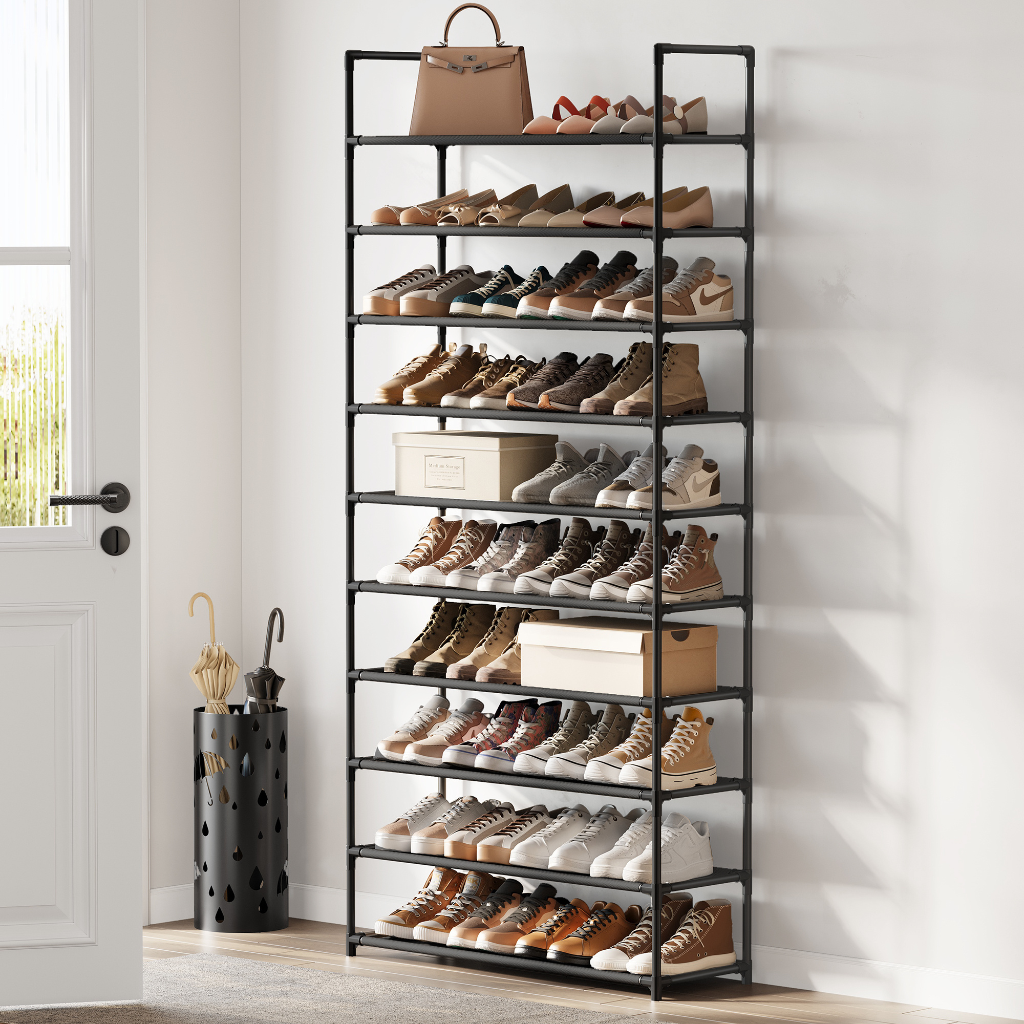 Image of 10-tier Shoe Rack, Shoe Storage, Shelf, Shoe Storage, Narrow, 83 X 173 Cm, Velour Shelves