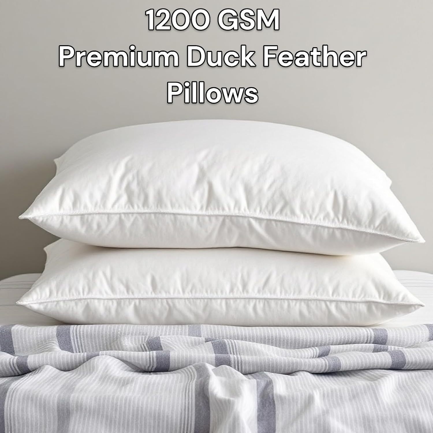 Feather Filled Pillow 1200gsm Duck Feather & Down Fill, Microfiber Cover, 48 x 74 cm Hotel-Style Soft Support Available in Pack of 2 or 4