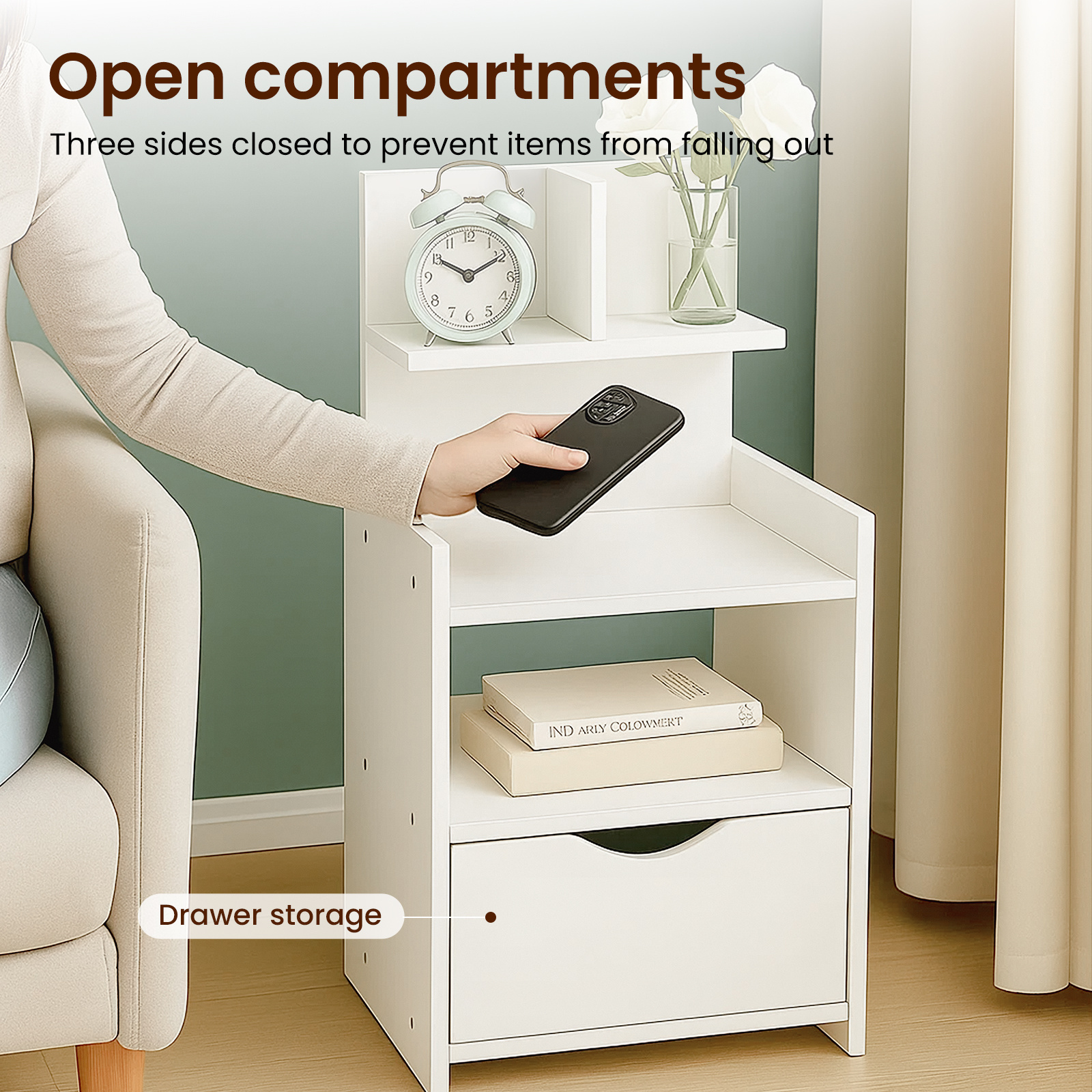 Modern Wooden Bedside Table with Drawer | Multifunctional Storage Cabinet for Bedroom, Bathroom, Living Room & Hallway | Compact Design 60x32.5x25.5cm