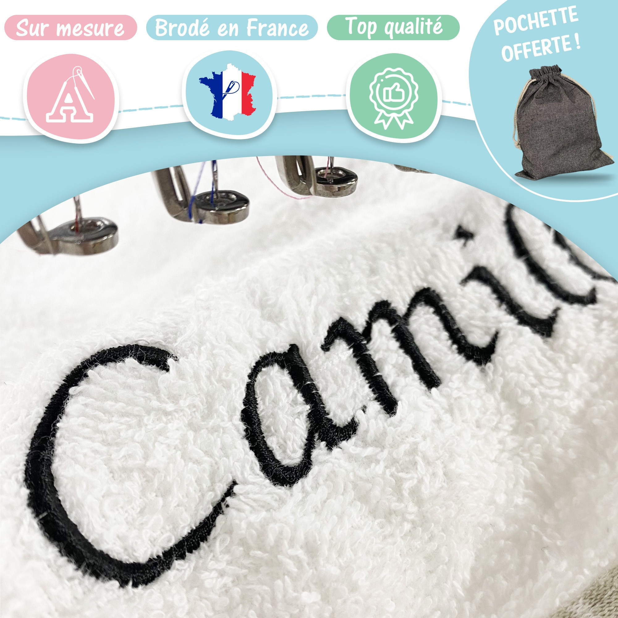 Cape de bain bébé personnalisée - Sortie de bain coton avec capuche - 70x70 cm - Brodé avec le prénom - Serviette bébé personnalisable - Doux et absorbant