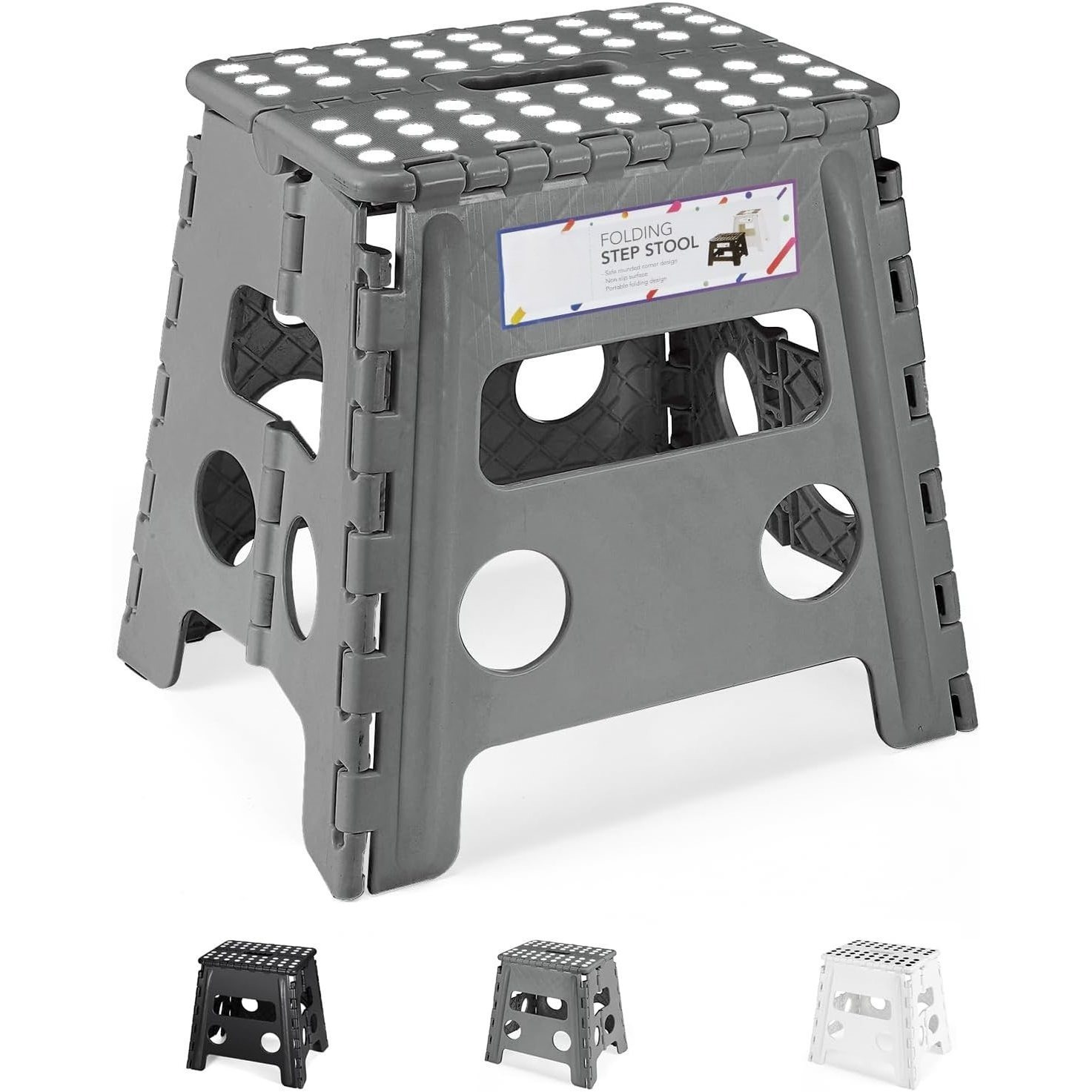 E-shop Tritthocker 33/40 cm Grau, 2025 Upgrade: Klapphocker Faltbar mit 150 kg Tragfähigkeit, Falthocker mit Drehgriff, Ideal für Zuhause, Büro,