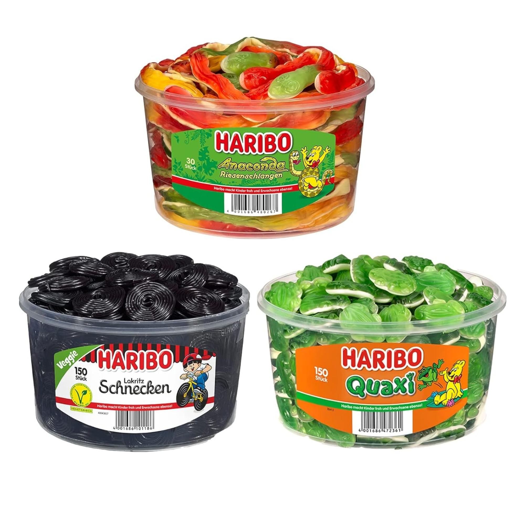 E-shop Haribo Mischpaket 1x Anaconda + 1x Lakritz Schnecken + 1x Frösche als Set für Freunde Party oder Büro Kinder Geburtstag Süßigkeiten