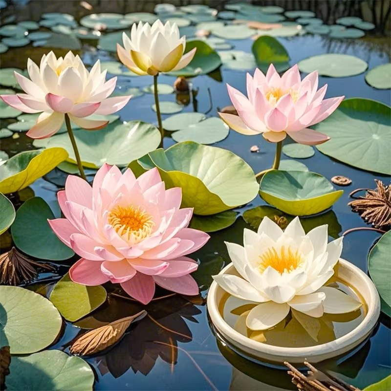 TEMU Mixed Bowl Lotus Seeds 5pcs, Lotus Seeds, Bonsai Lotus Seeds For Planting (), Water Lily Seeds, Can Water And Air