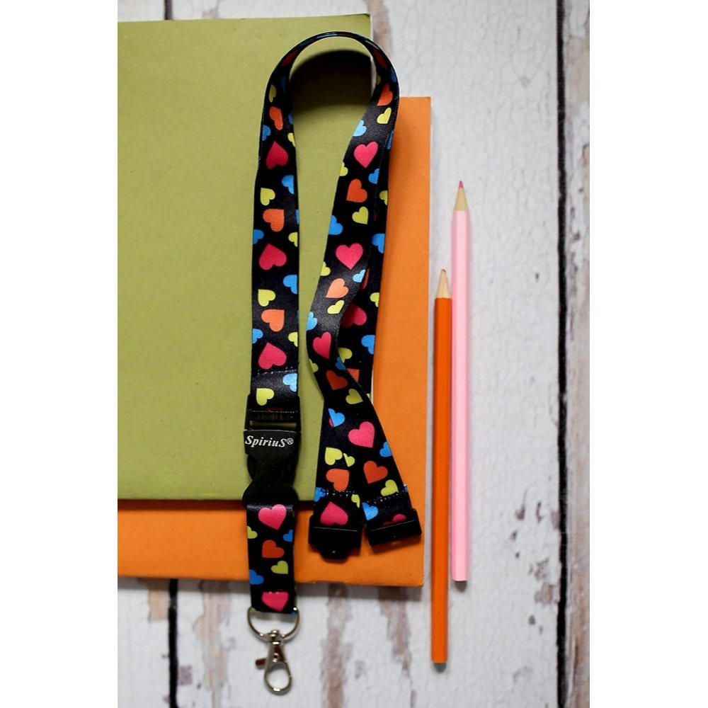 TEMU 1 X Spirius Multicolour Hearts Breakaway Lanyard Neck Strap For Id Badge Holder