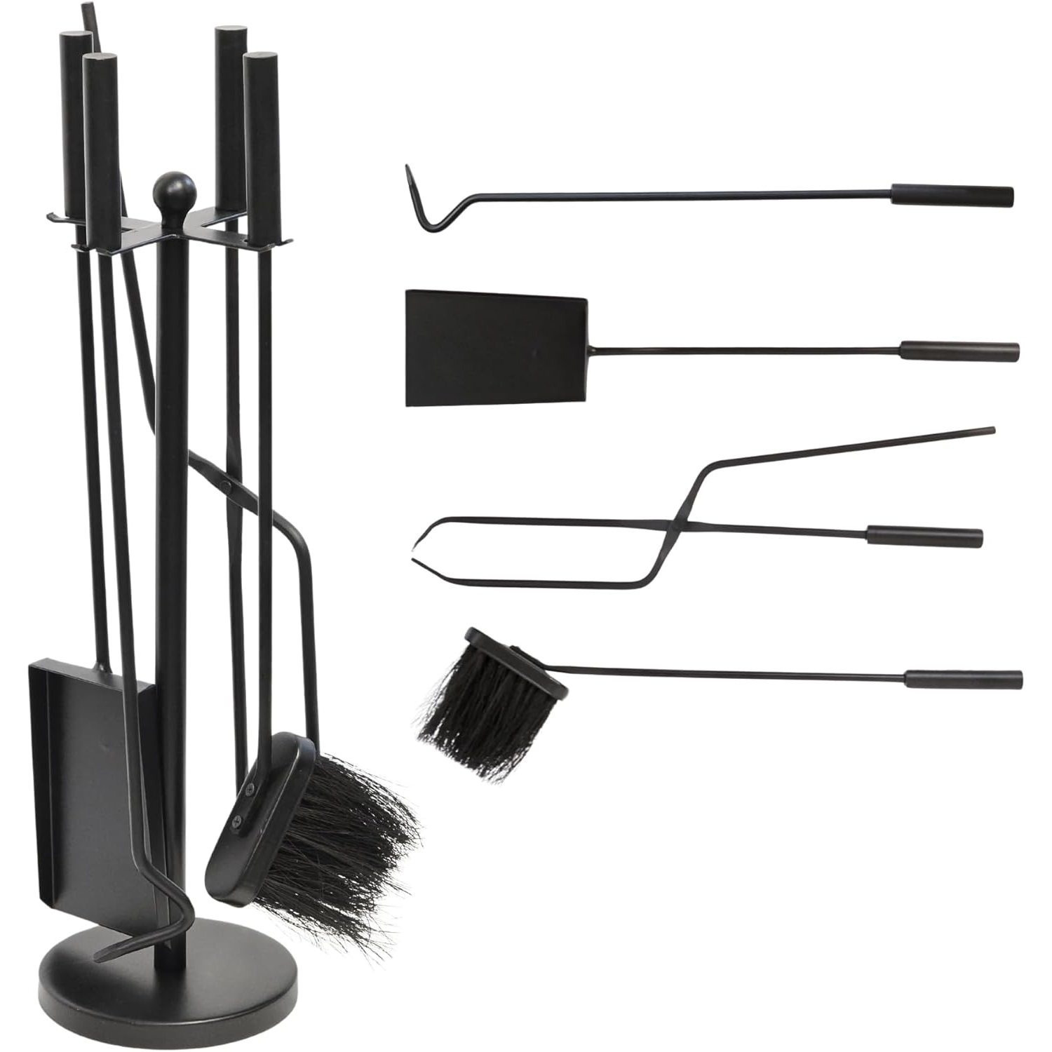 TEMU 5pcs Black Iron Fireplace Tool Set – Heavy-duty Wrought Iron Fire Pit Accessories For Log Burners, Wood Stoves & Fireplaces | Includes , Tongs,