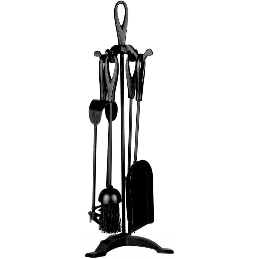 TEMU 56cm 5pcs Fireside Companion Set, Cast Iron, Black, Traditional Fireplace Wood Burner Coal Stove Accessories