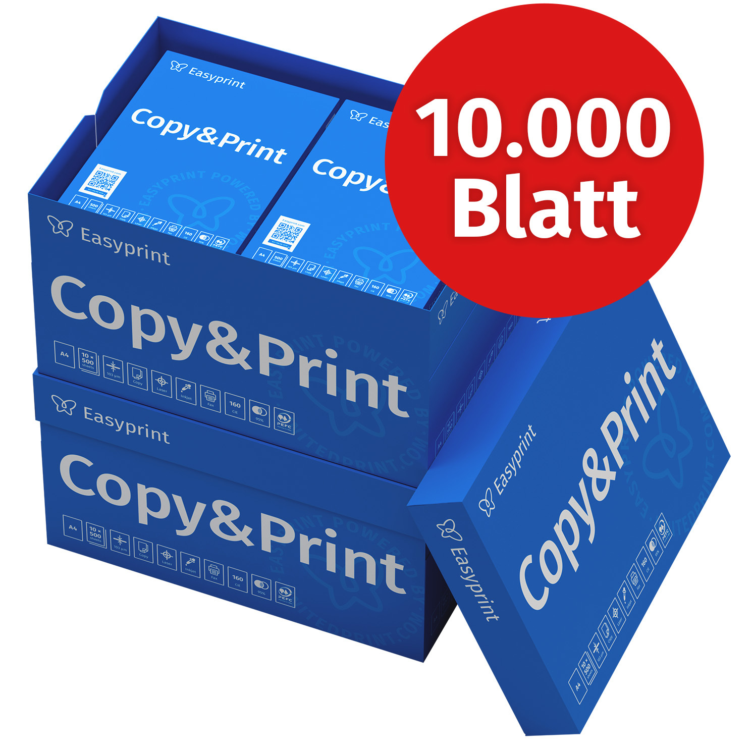 E-shop Easyprint Druckerpapier 10000 Blatt 20 x 500 A4 Premium Hochweiß CIE 160 PEFC zertifiziert