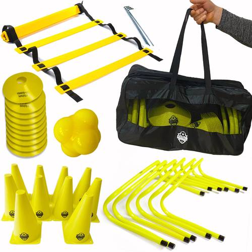 football fitness speed training equipment set 6 speed hurdles 1 x 6 meter agility ladder with 12 rungs 10 10 marker cones 1 reaction ball and 1 carry bag