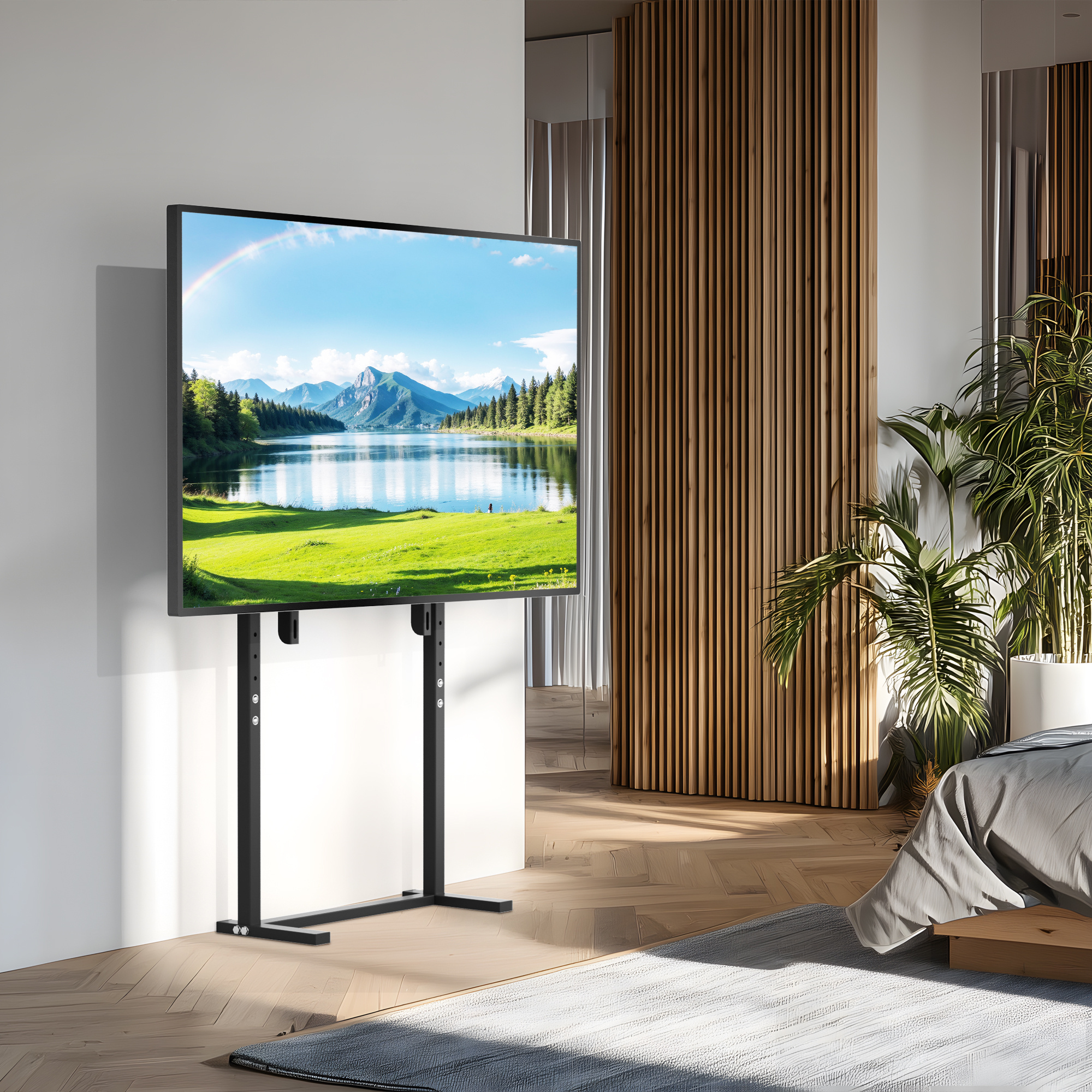 Image of Height Adjustable Rolling Tv Stand Cart With Bracket: Mobile Floor Tv Tower For 32 40 55 65 75 85 Inch Led Lcd Oled Flat Screens, Max Vesa 800x400, 40kg Heavy Duty Base