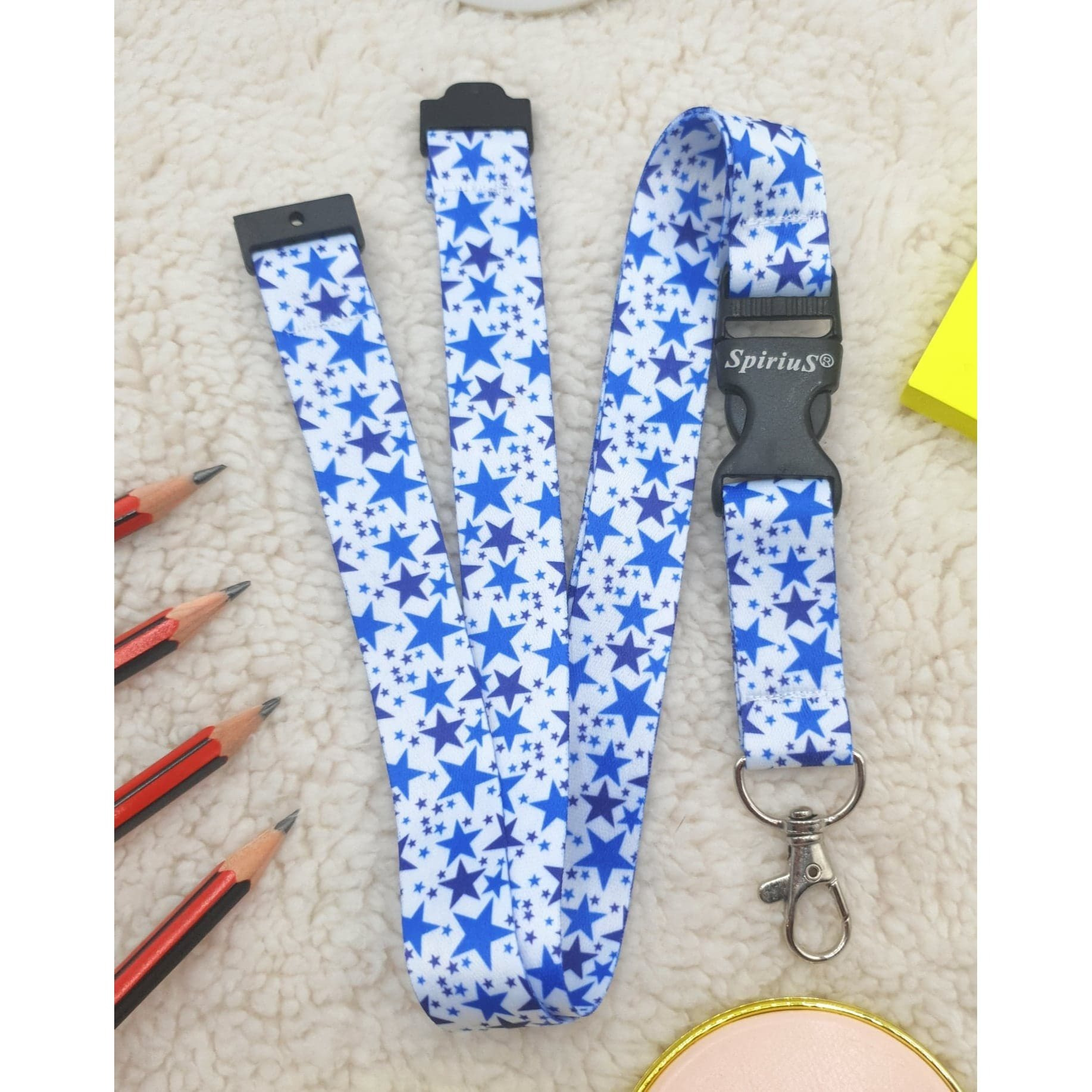 TEMU 1 X Spirius Stars On White Breakaway Lanyard Neck Strap For Id Badge Holder
