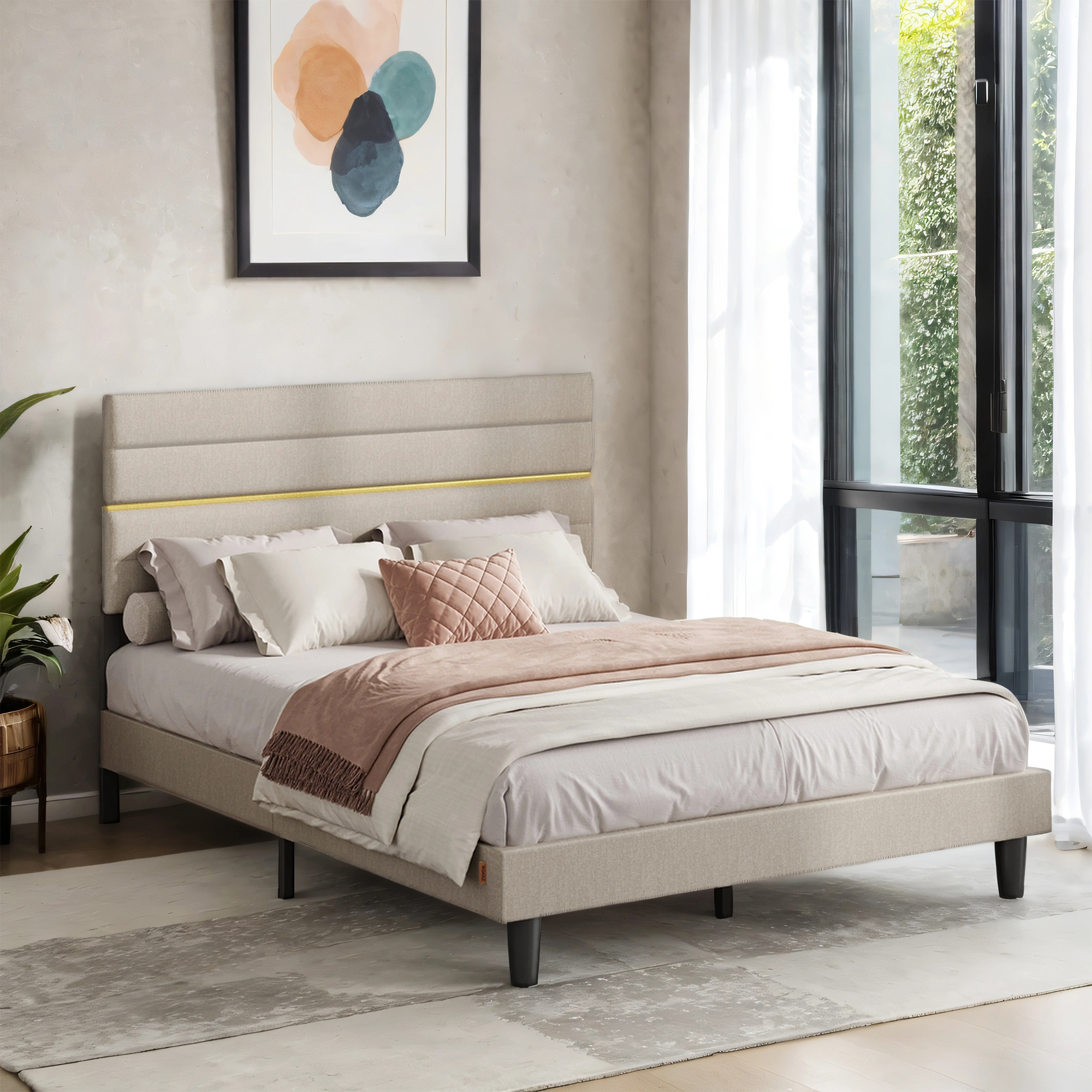 TEMU Support de lit durable adapté aux matelas de 140 x 190 cm, taille lit double. Structure métallique avec cadre en bois pour un entretien facile.