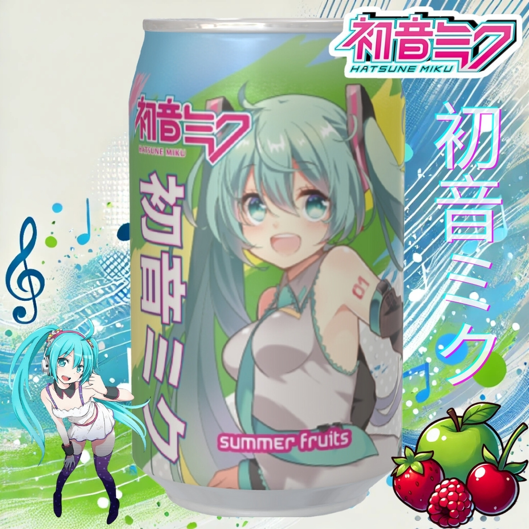 Image of Kawaji - Hatsune Miku - Summer Fruits - Lemonade With The Taste Of Summer Fruits (strawberry, Raspberry, & Cherry) - Collector's Tin – Anime Fan Merchandise Drink 330 Ml