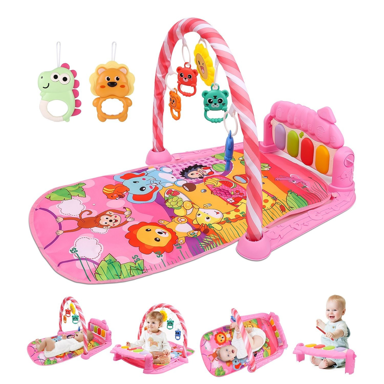 TEMU Baby Play Arch Baby Play Mat, Play Mat With Piano, Play Mat With Removable Play Arch Baby Toy, Tummy Time Activity Mat For Baby & Toddlers 0-24