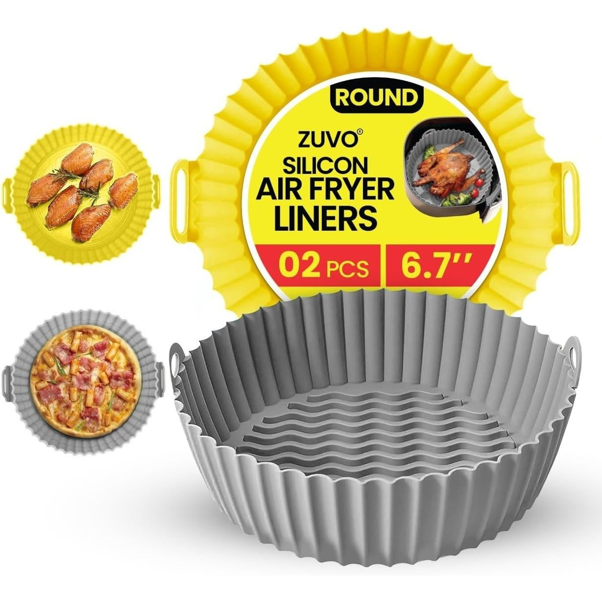 TEMU Zuvo Silicon Air Fryer Liners - Pack Of 2 - Round Reusable Airfryer Liners For Baking - 6.7 Inches - Ninja, & Tower Compatible