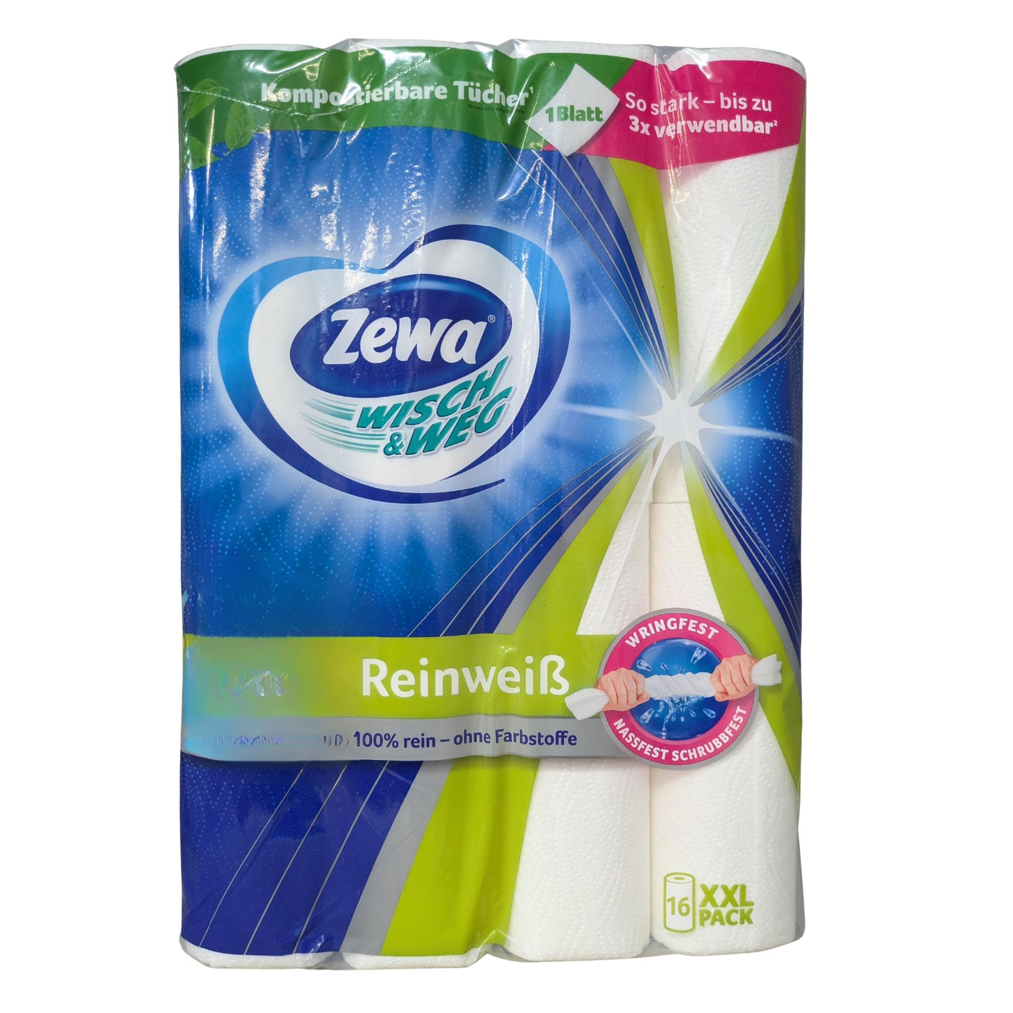 E-shop Zewa Küchenrollen Wisch und Weg Reinweiss, saugstarke Wischtücher in Weiß, 1 x 16 Rollen für den Haushalt das Büro oder Gastronomie