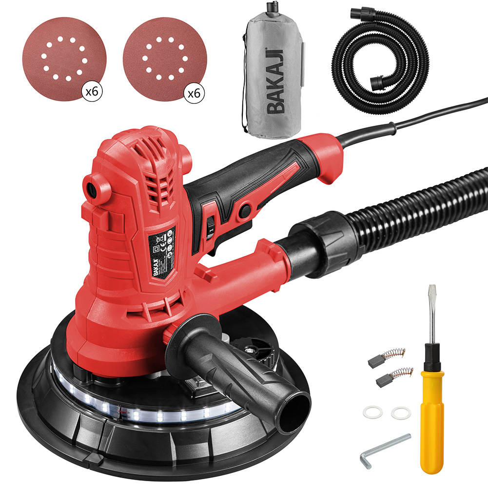 TEMU BAKAJI Levigatrice Muro Soffitto Pieghevole Carteggiatrice Cartongesso Aspirazione con Luce a LED Telescopica e 6 Dischi Abrasivi (Manuale con