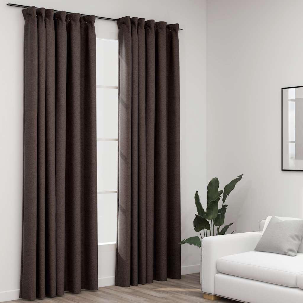 Image of Vidaxl 2x Blackout Curtains With Hooks, Blackout Curtain With Rod Pocket, Thermal Curtain, Opaque Curtains, Linen Look, Taupe, 140x225cm