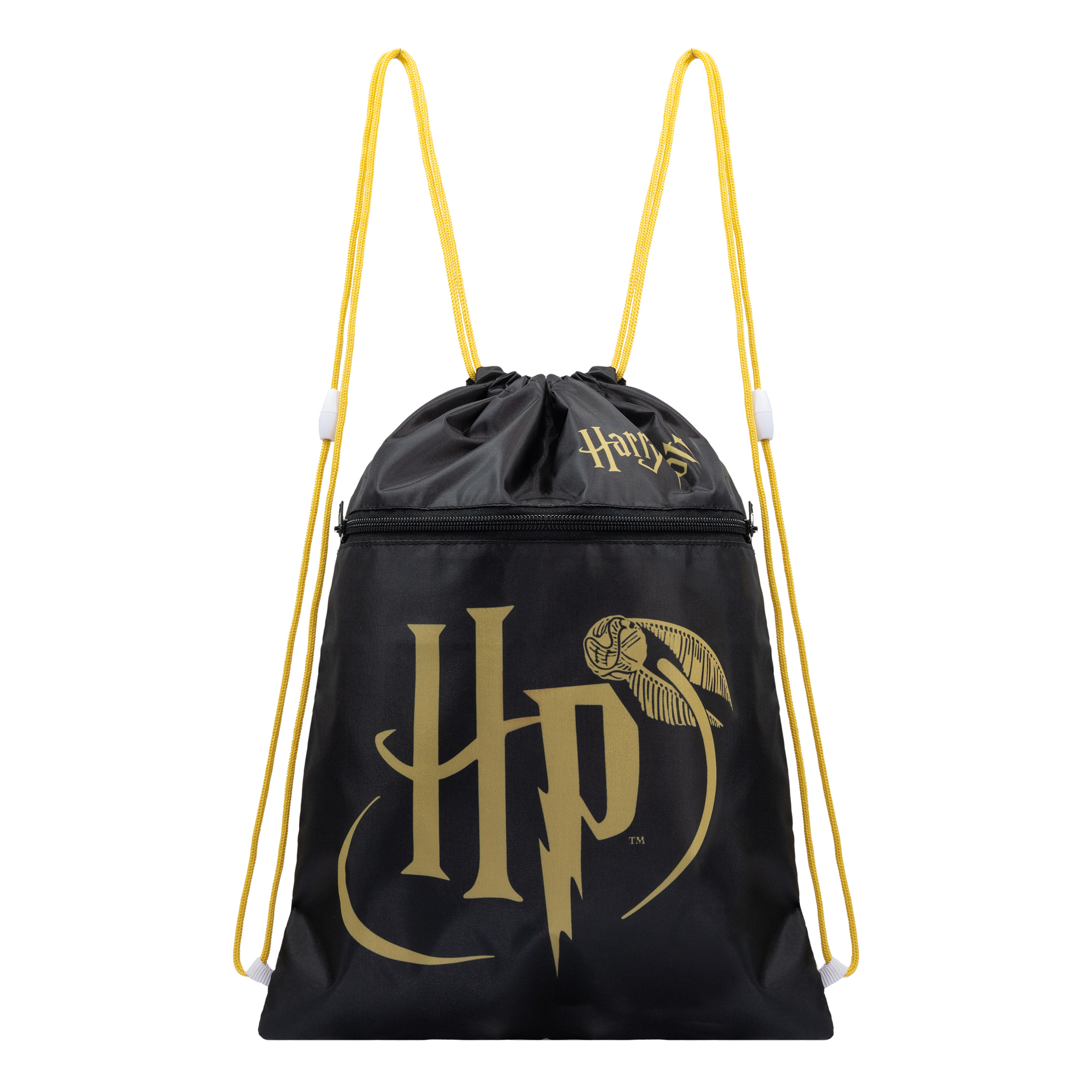 Image of Harry Potter Gym Bag Sports Bag | Drawstring Daypack Bag | Gymsack | Extra Zippered Storage Compartment | Large Logo And Golden