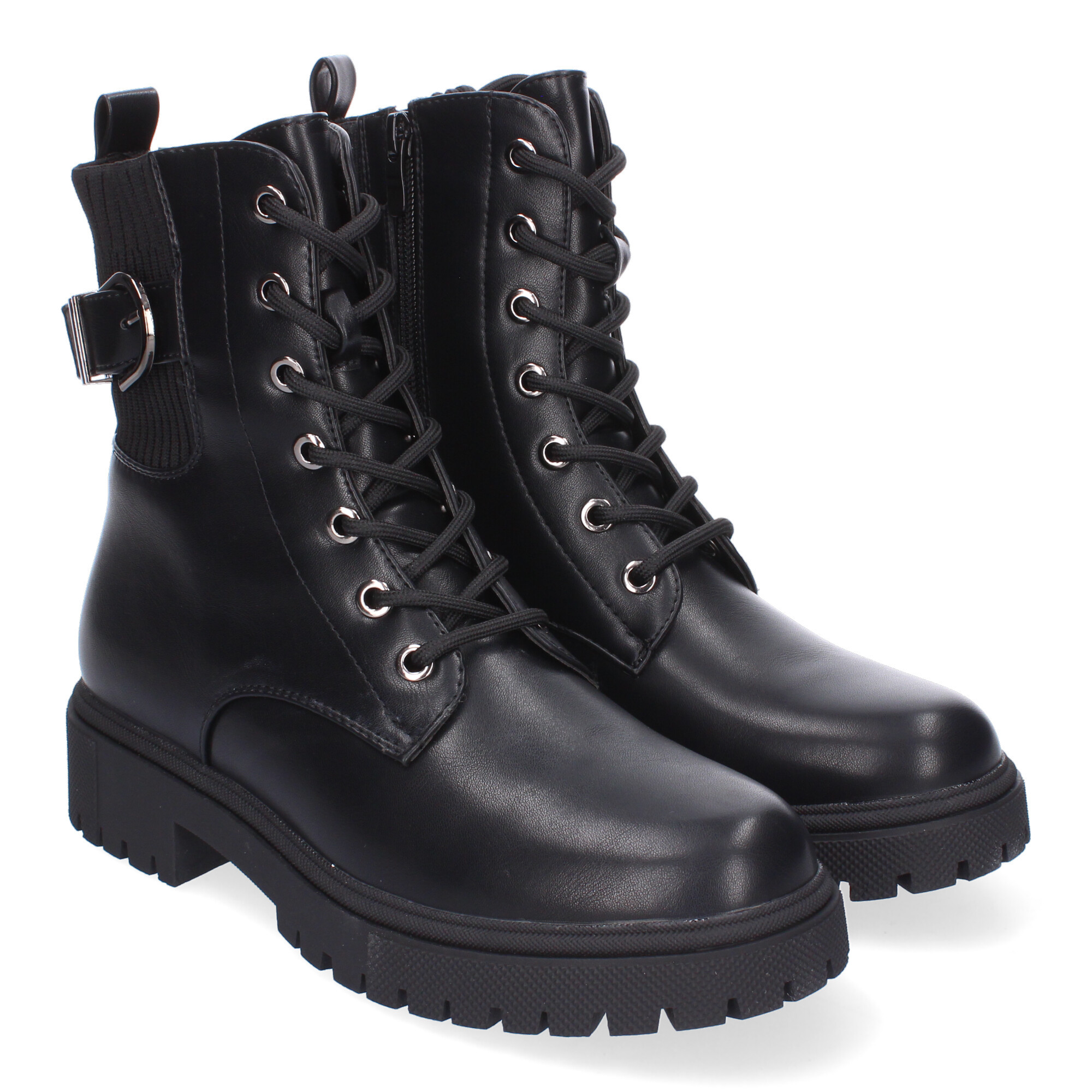 Image of Women's Heeled Booties, Comfortable And Elegant, Detail, Serrated Sole, Round Toe, Lace-up And Side Zipper Closure, Ideal For Fall-winter