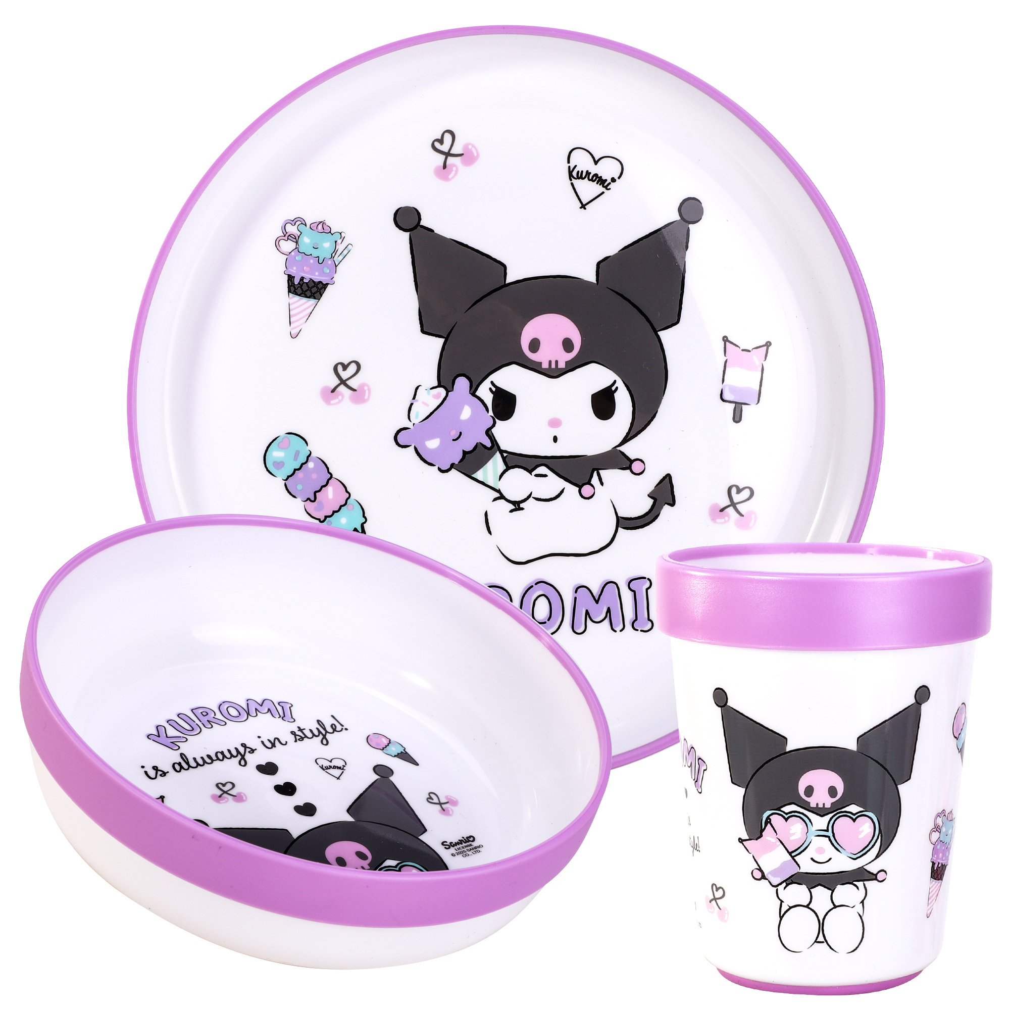 TEMU Kuromi 3pcs Premium Kids Dinner Tableware Set Plate, Bowl & Tumbler, Bpa Free