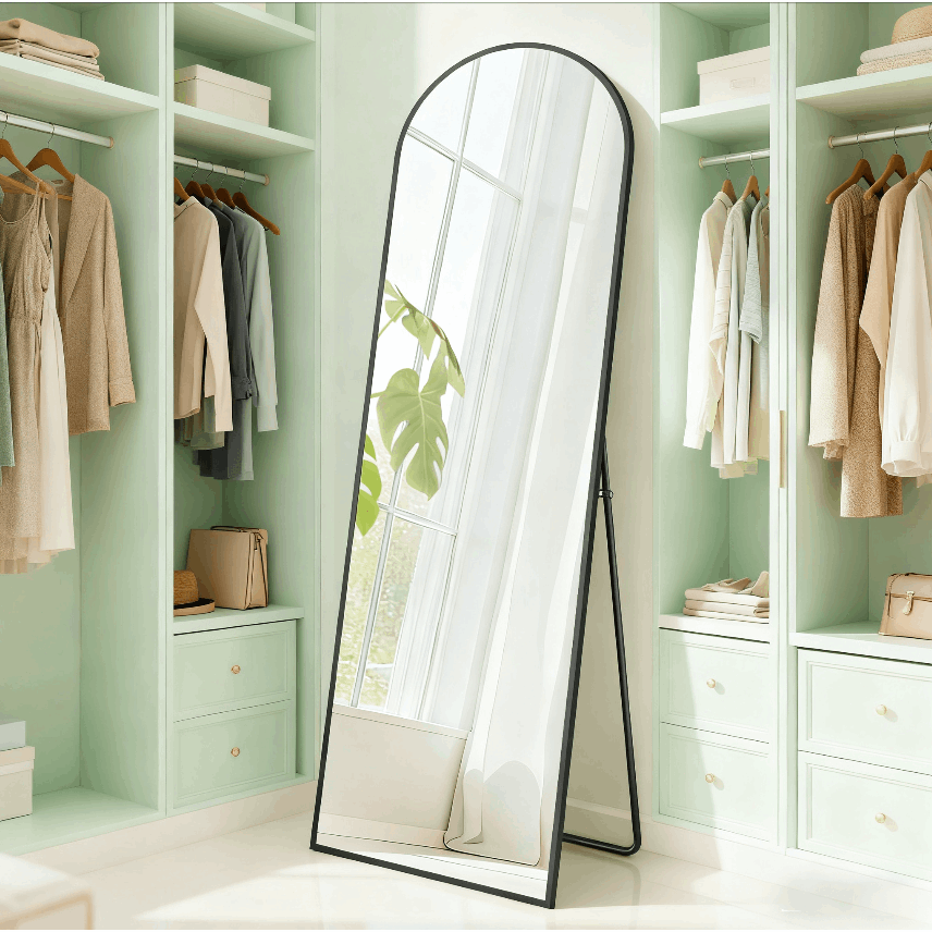 Elegant Floor Mirror, , Curved Design, Suitable For Areas, Made Of Tempered Glass, Frame Made Of Aluminum Alloy, And Stable, 150 X 40 Cm, .