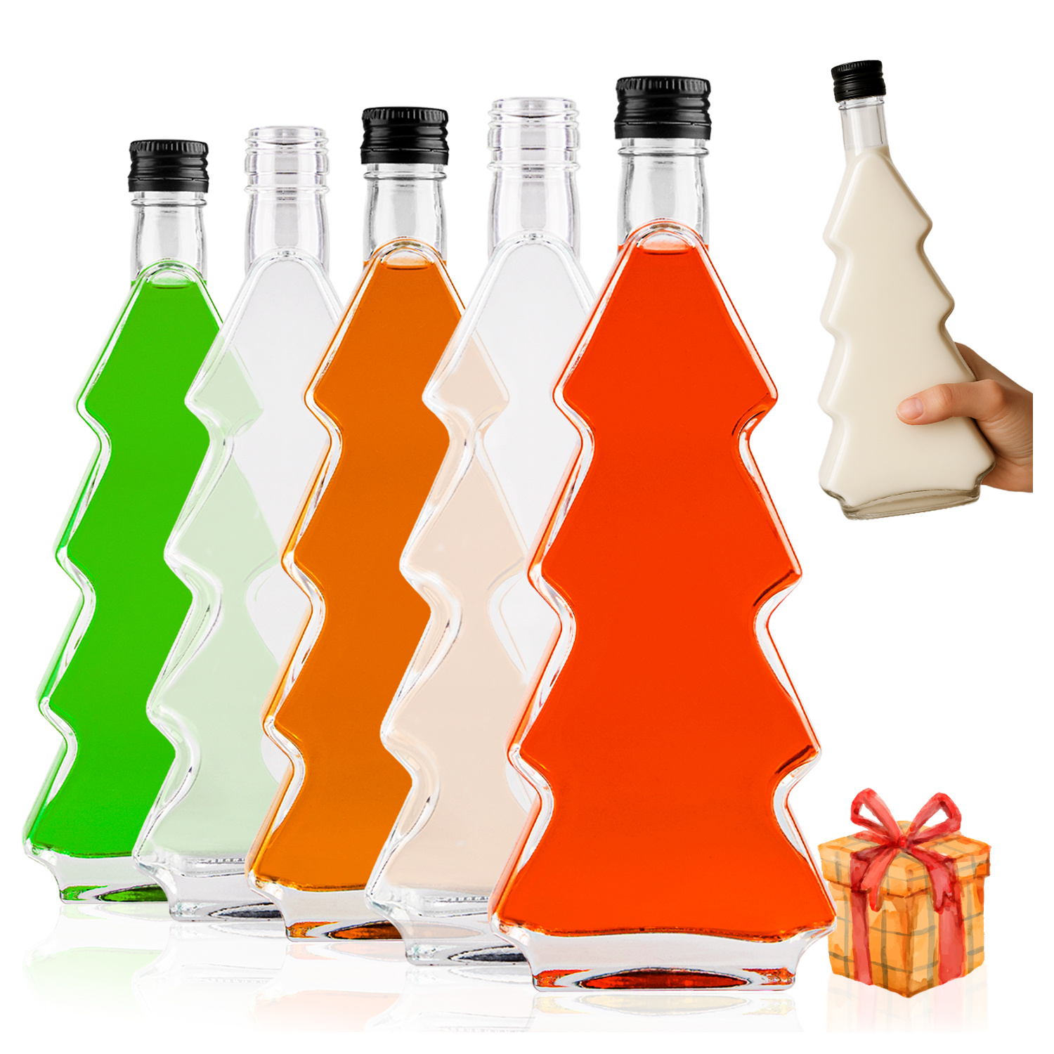 Image of 5pcs. Christmas Bottles In Of A Christmas Tree 500ml For , Liqueurs, Alcohols And Other Homemade Drinks - 0.5l Bottles Ideal For Gift Sets And Decorations For The Christmas Table, Christmas.
