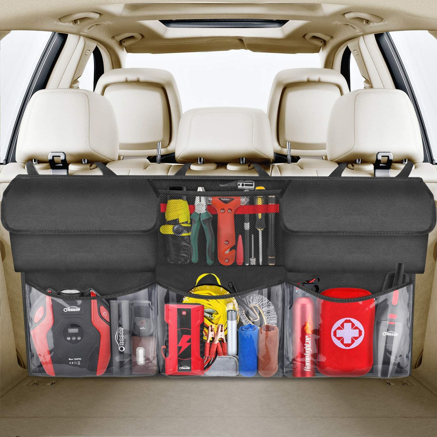 TEMU Car Trunk Organizer Adjustable Backseat Storage Bag Net High Capacity Multi-use Oxford Automobile Seat Back Organizers Universal Gifts