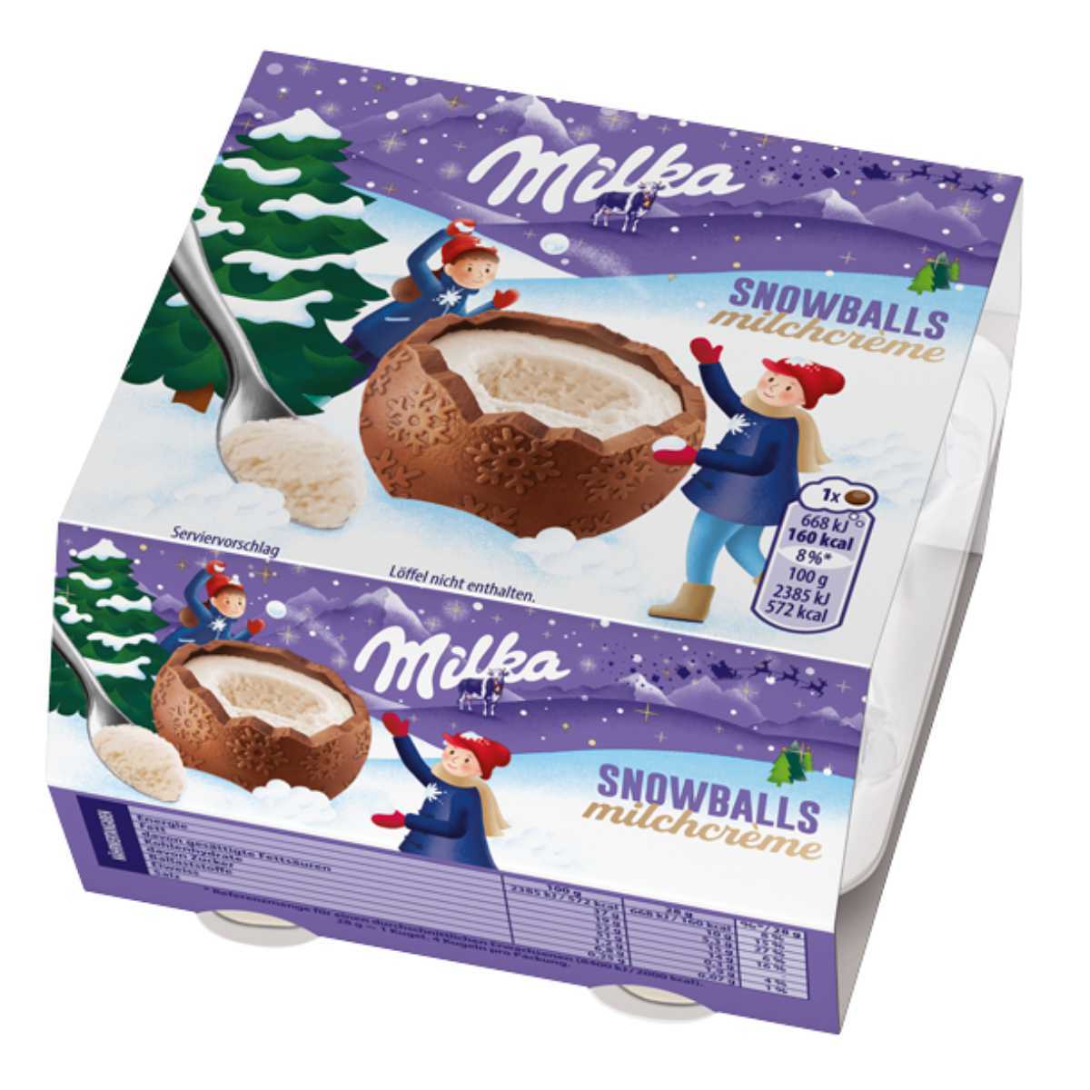 Image of Milka Snow Balls Filled Cream Balls With Alpine Milk 4x28g 112g