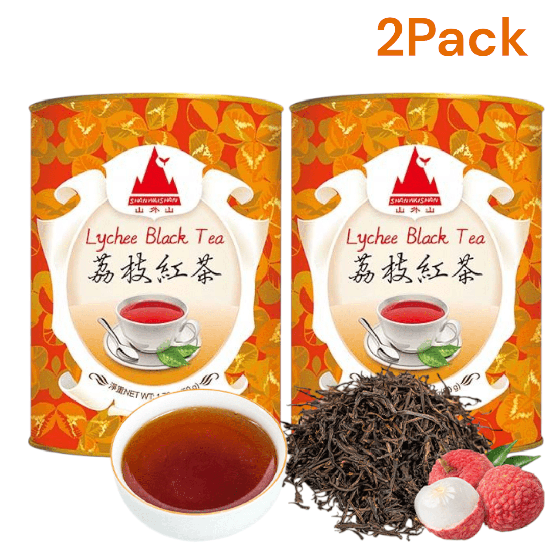 Image of 2-pack Shan Wai Shan Lychee Black Tea 50g – Flavored Black Tea With Lychee Taste – Premium Chinese Black Tea – Loose Fruity Tea – Exotic Lychee Tea – Tea For Tea Lovers