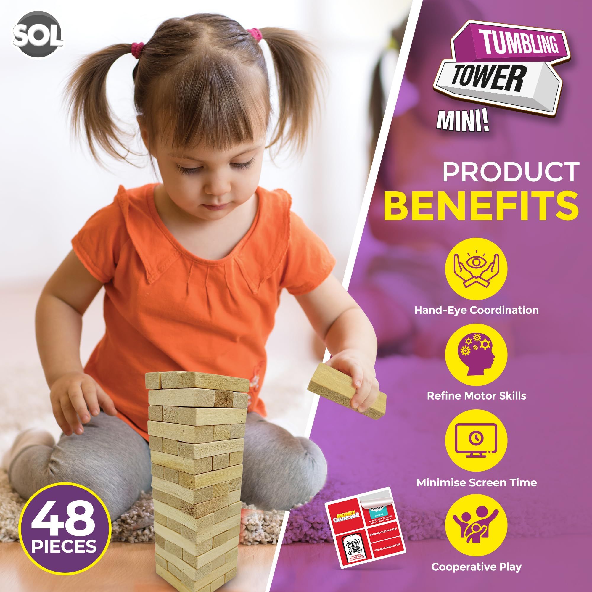 Mini Tumble Tower Game, Wooden Stacking Tumbling Blocks