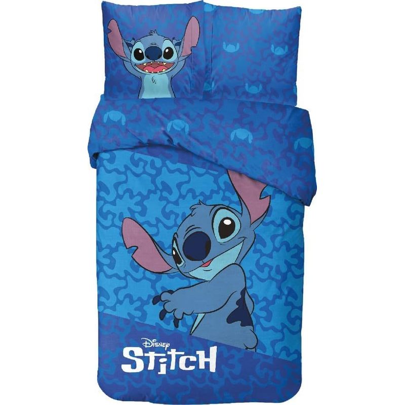 Stitch Kids' Bedding Set, Reversible Duvet Cover 140x200 Cm, Pillowcase 63x63 Cm, 100% Cotton ( & Stitch Bedding Set, 140 X 200 Cm)