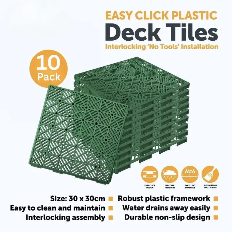 TEMU 30 X 30 Cm Each - Pack Of 10 Garden Plastic Tiles – Weatherproof, Interlocking Plastic Decking Slabs, Non-slip Design, 30l X 30w Cm For Walkway