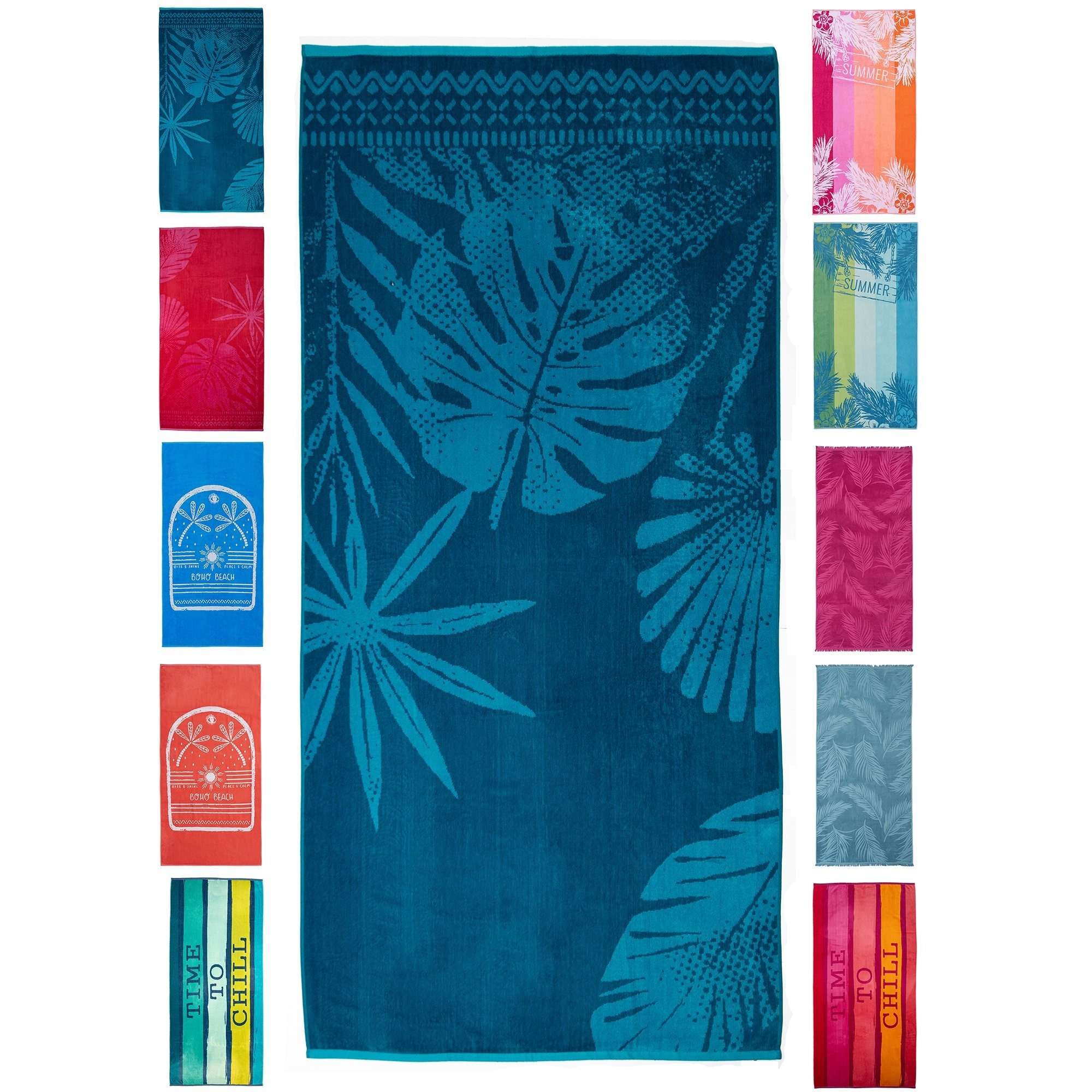 Image of Beach Towelin 90 X 180 Cm - Beach Blanket Made Of Terrycloth Velour With Hanging Loop - Sauna Towel - And Colorful