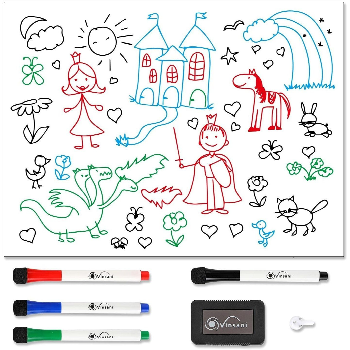 TEMU Vinsani Whiteboard 45 X 60 Cm Size - , Lists, , Menus. For Home, School, Office And Kitchen Use With Magnetic Dry Wipe Pens And Magnetic Eraser