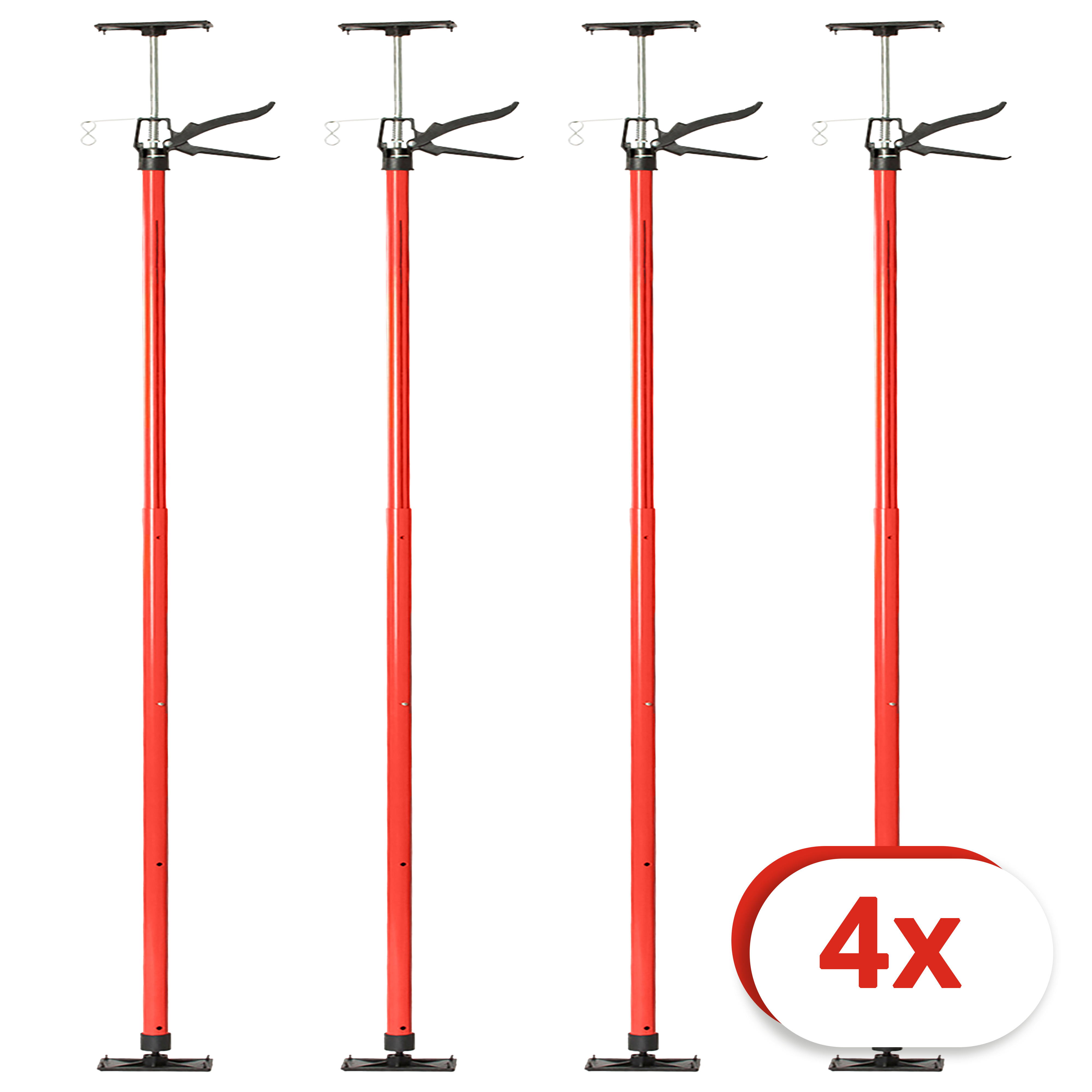 E-shop 4X Deckenstütze Teleskop, ausziehbar von 115 – 290 cm, Einhandbedienung, belastbar bis 30 kg, mit Blitz-Spanner, Einhandstütze Montagestütze