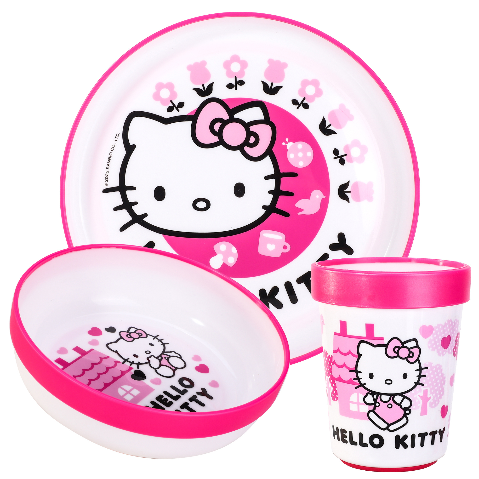 TEMU Hello Kitty Pink 3pcs Premium Kids Dinner Tableware Set Plate, Bowl & Tumbler, Bpa Free