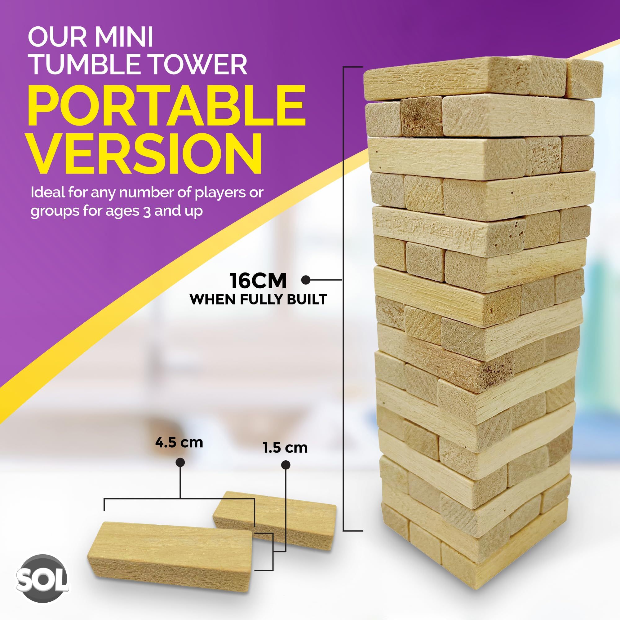 Mini Tumble Tower Game, Wooden Stacking Tumbling Blocks
